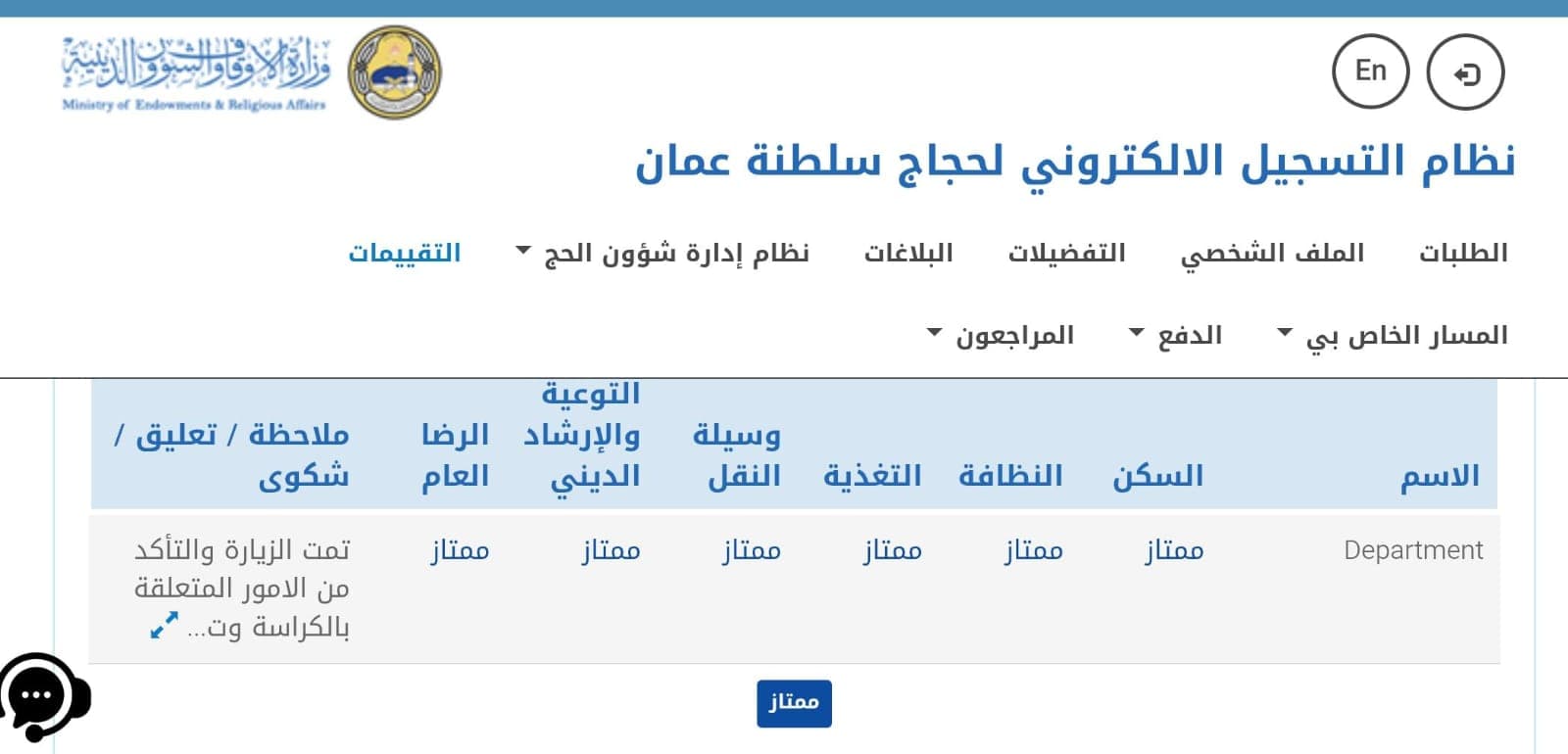 تقييم ممتاز من دائرة شؤون الحج - صورة 1